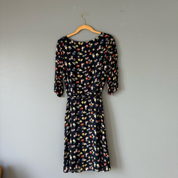 Boden Belted Navy Floral Dress with Pintuck Detail and semi-sheer 3/4 sleeves - Picture 4 of 8